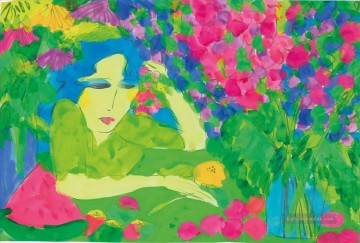 obst blumenstillleben Ölbilder verkaufen - Dame mit Blumen und Obst Moderne